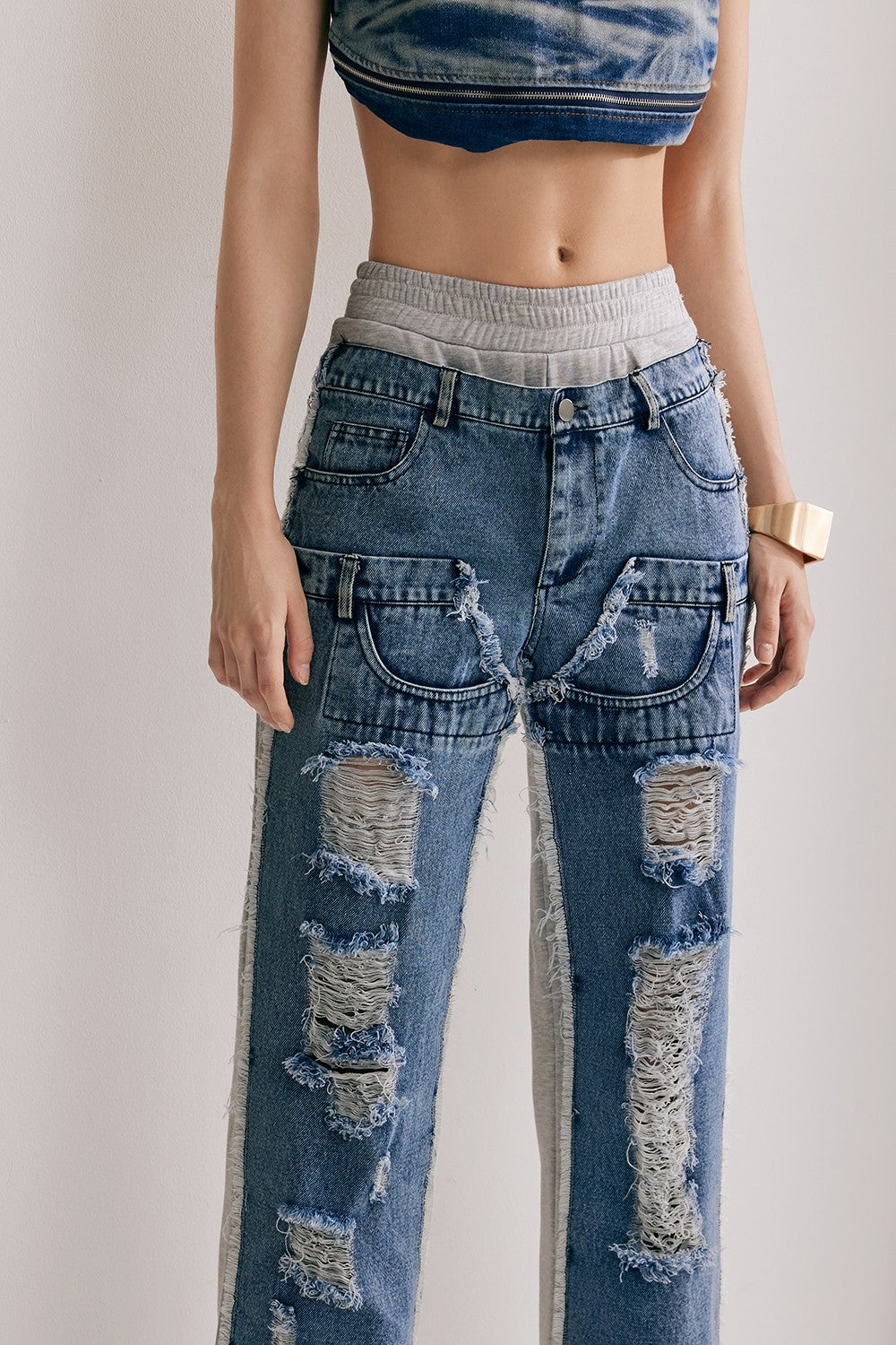 Shay Patchwork Torn Jeans