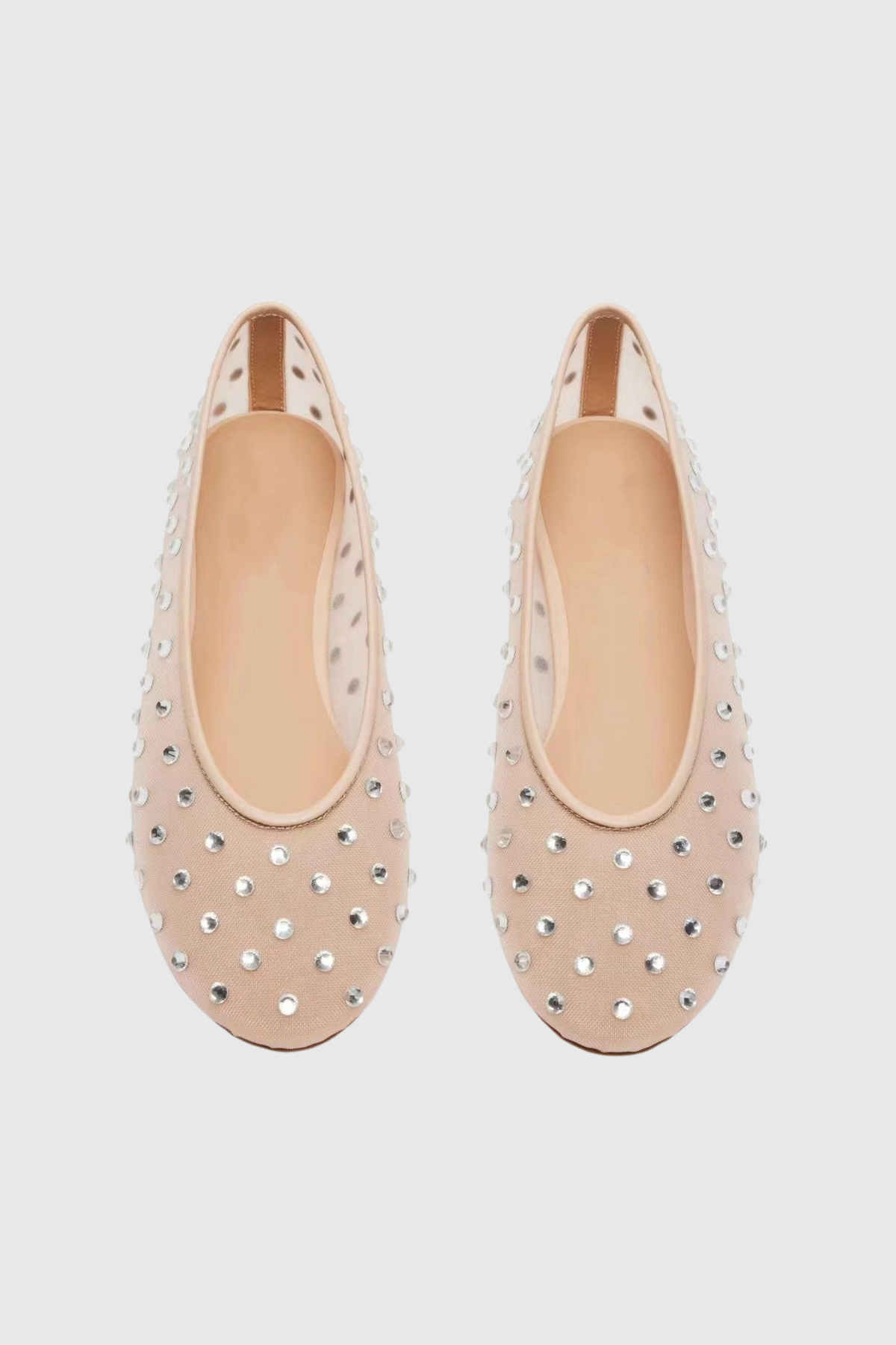 Kateri Rhinestone Embellished Mesh Flats In Apricot