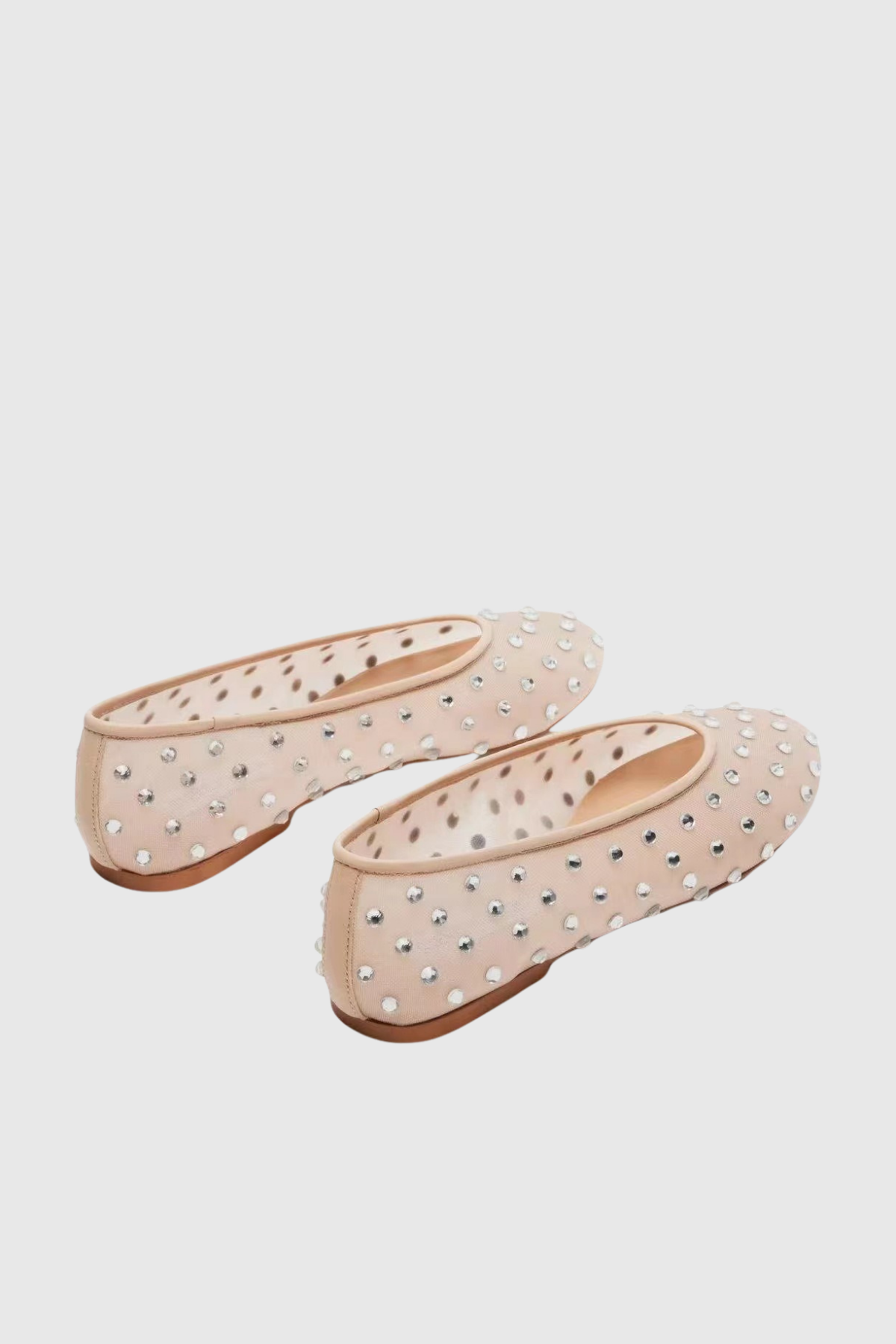 Kateri Rhinestone Embellished Mesh Flats In Apricot