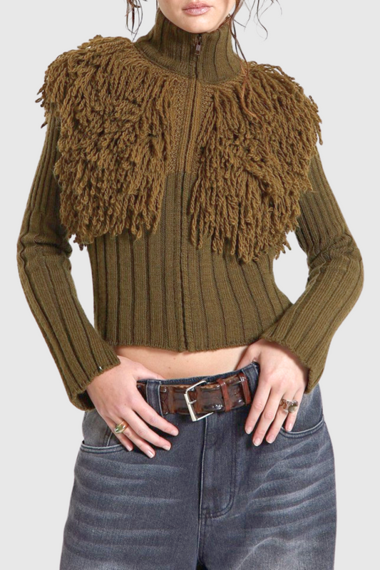 Harbor Fringe Knit Long Sleeve Top