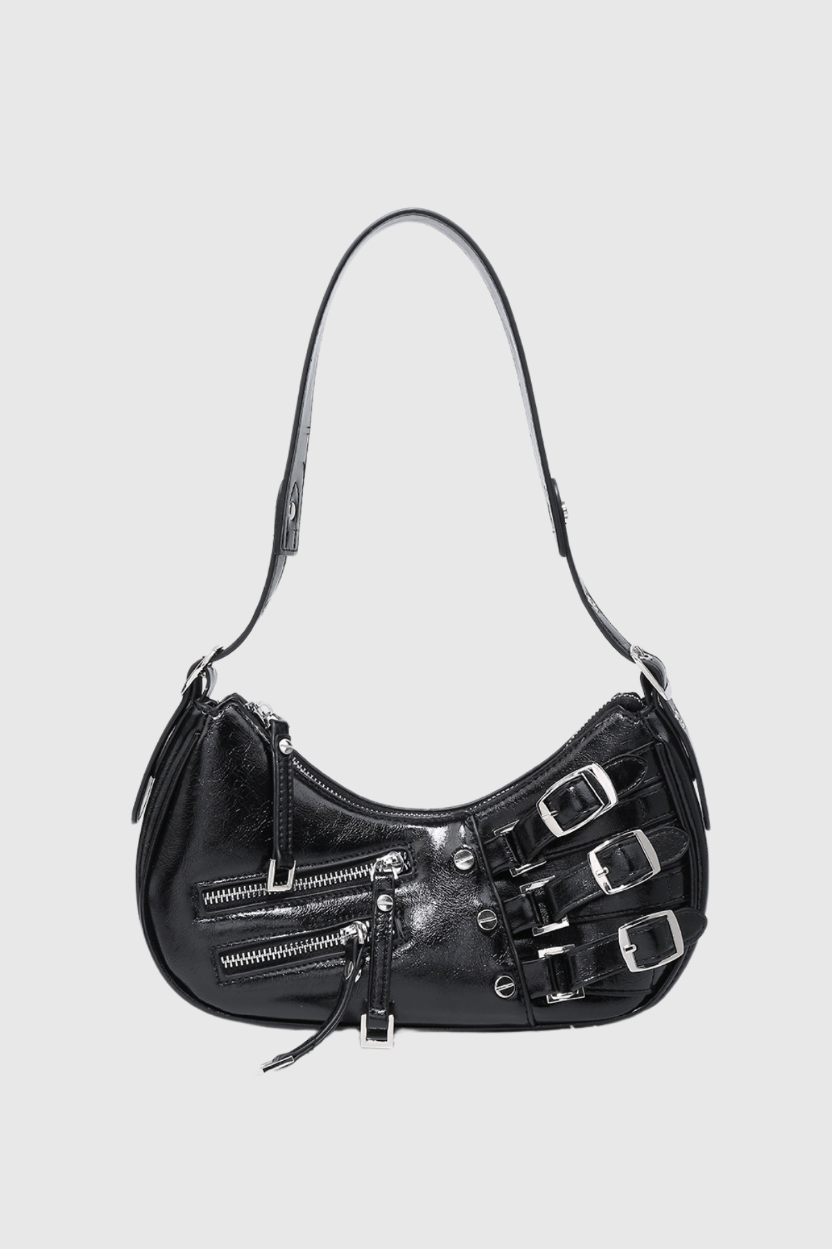 Rosina Zip Faux Leather Bag In Black