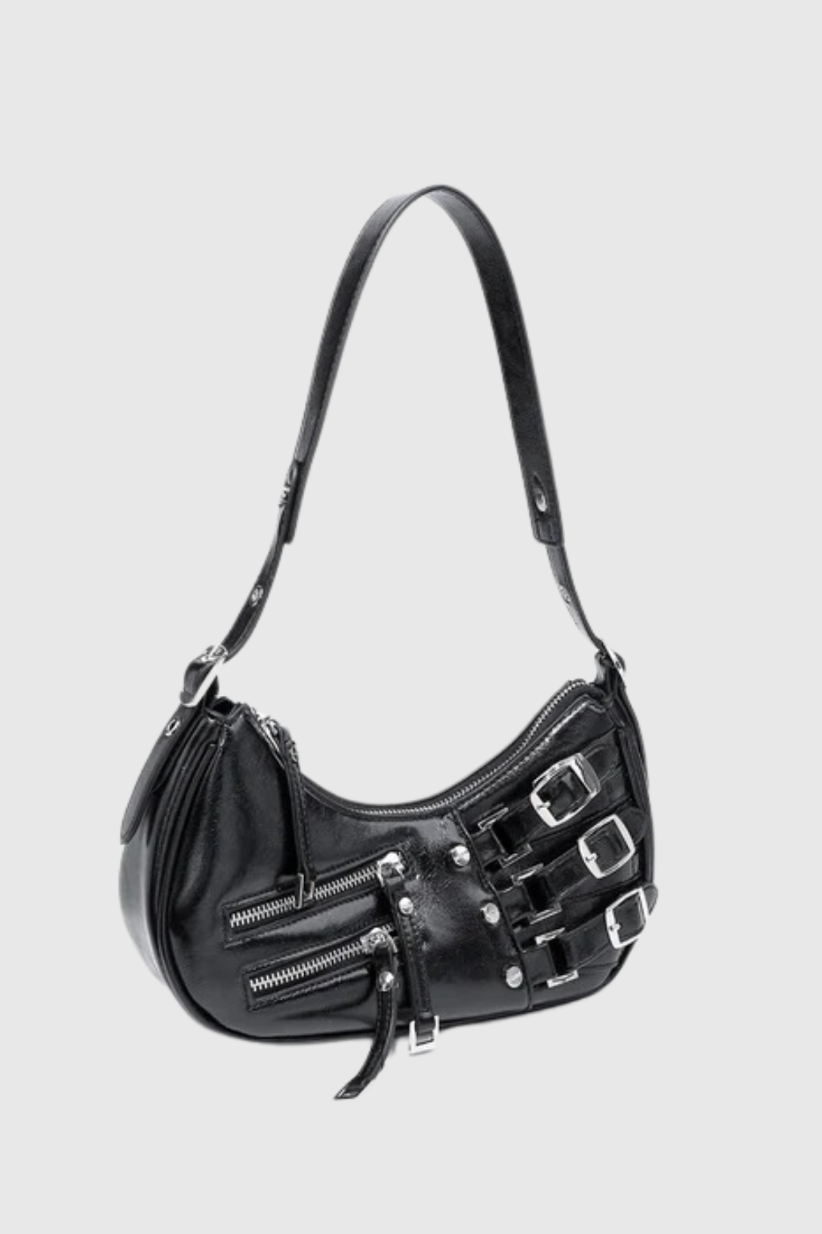 Rosina Zip Faux Leather Bag In Black