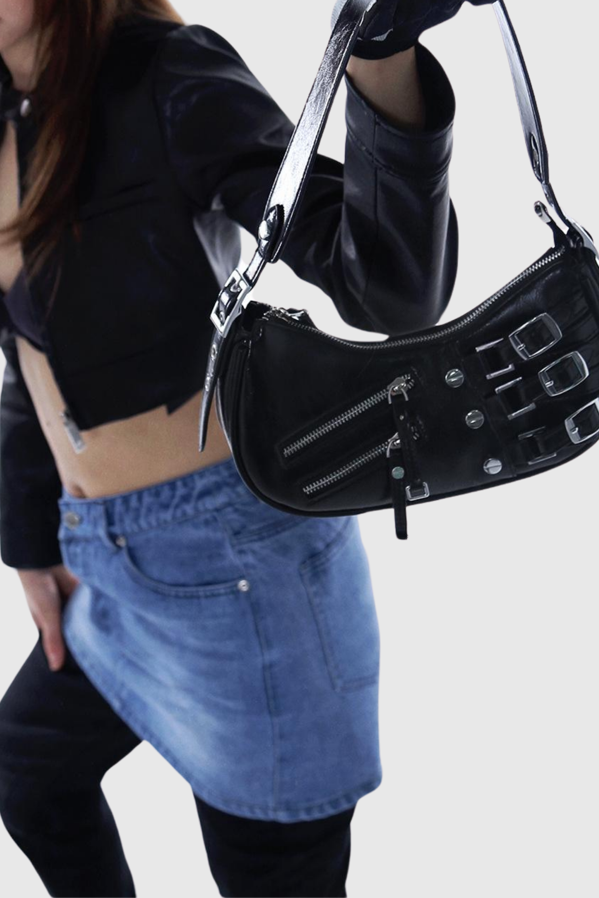 Rosina Zip Faux Leather Bag In Black