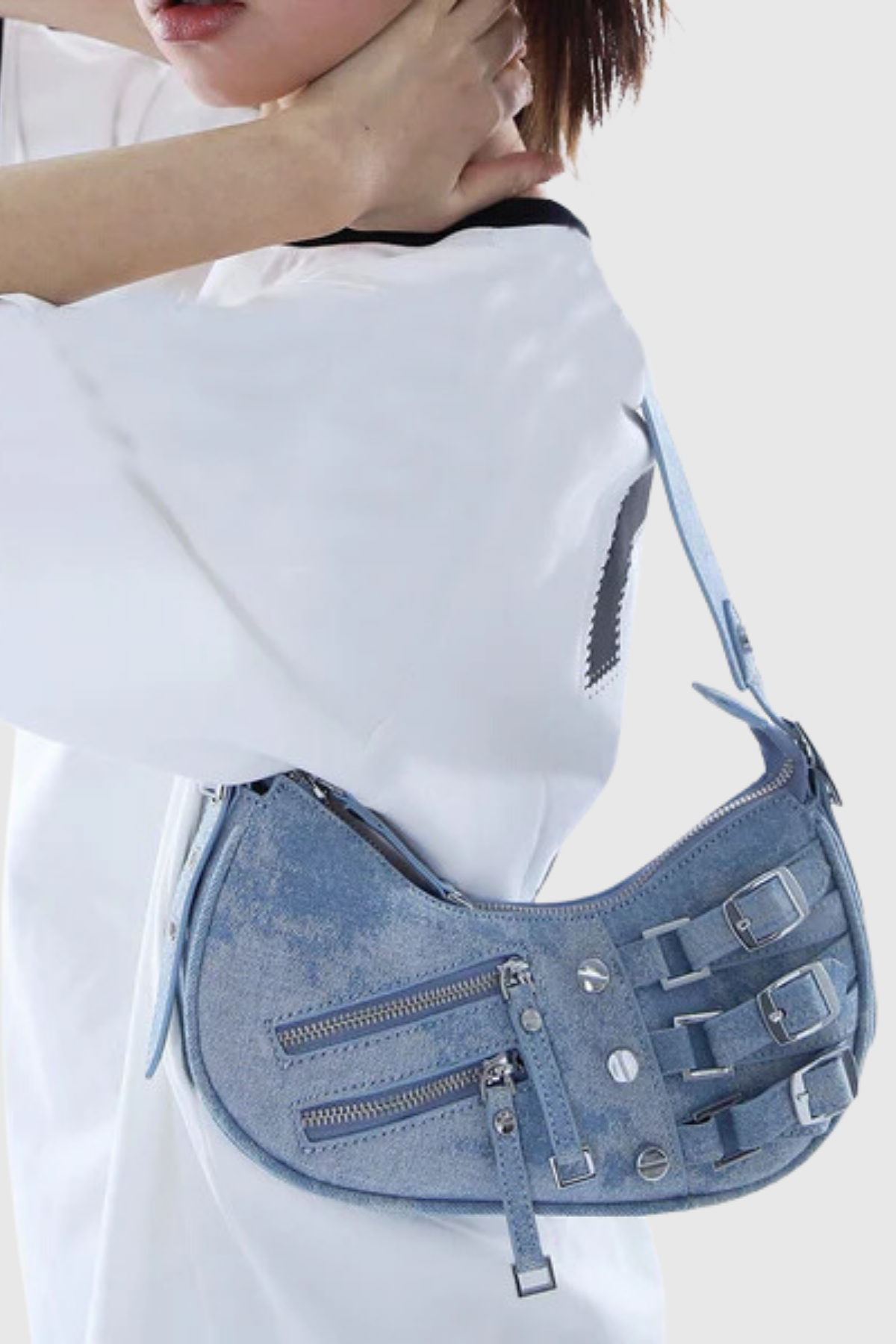 Rosina Zip Denim Bag In Blue