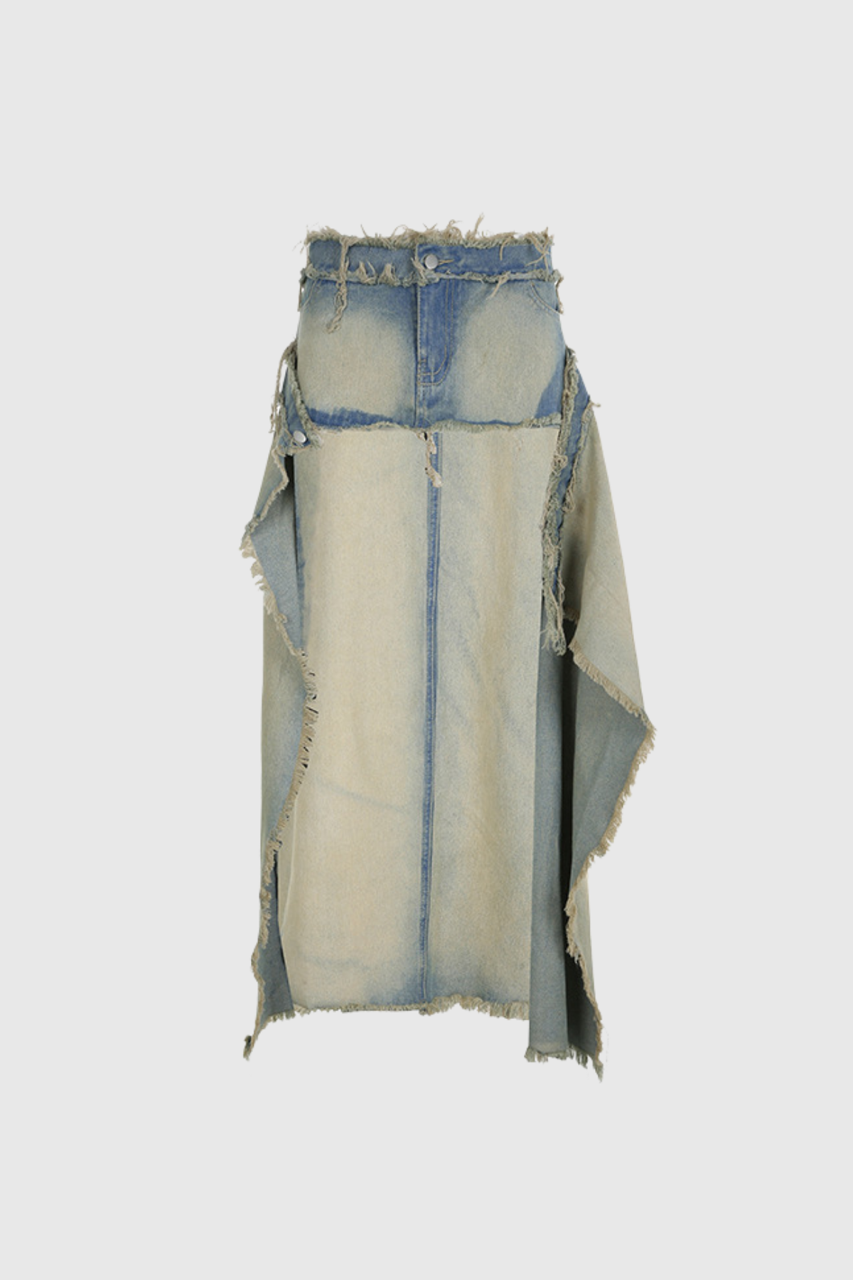 Florin Patchwork Irregular Split Denim Skirt