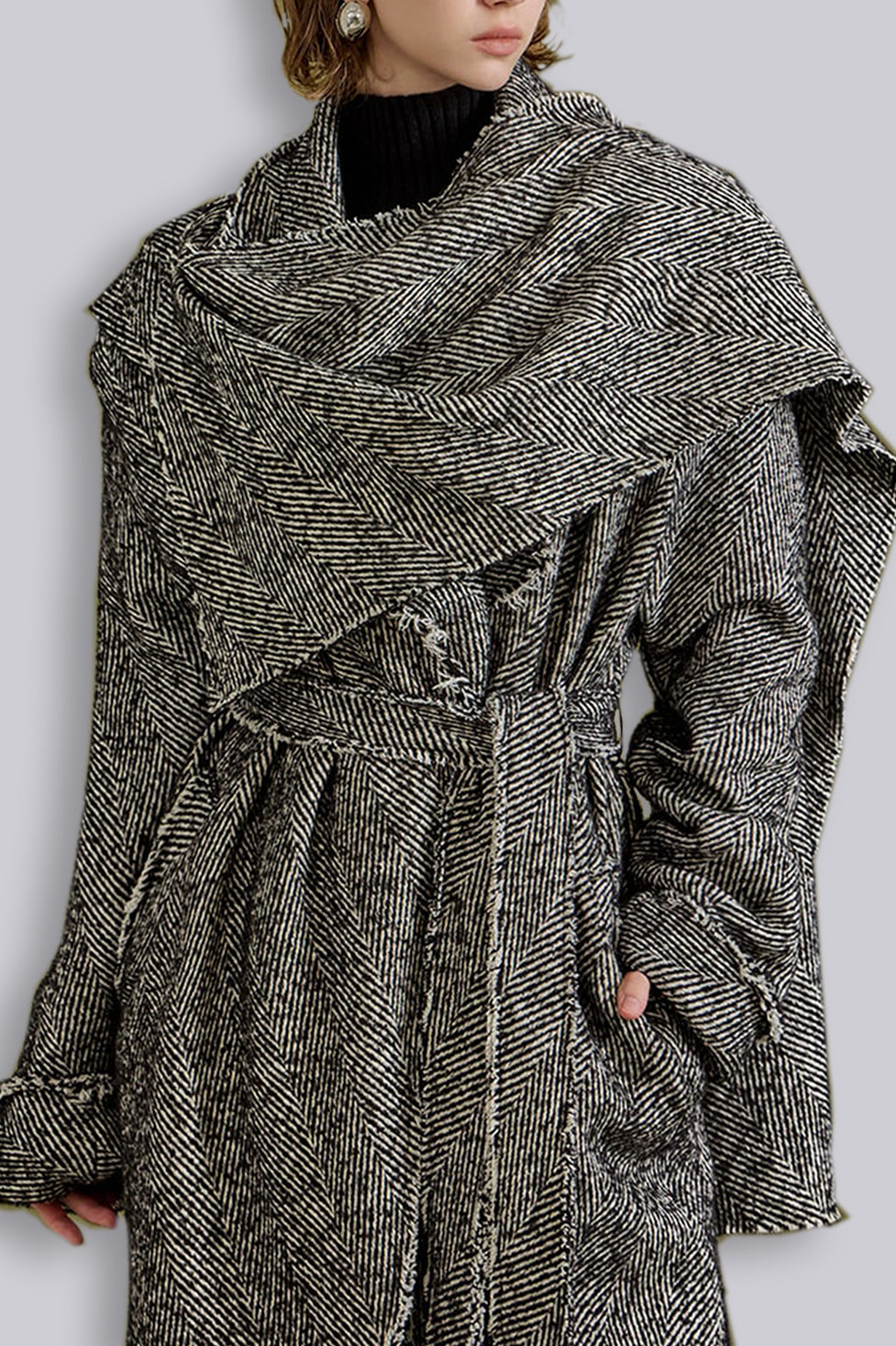 Zaiden Scarf  Patchwork Tweed Coat