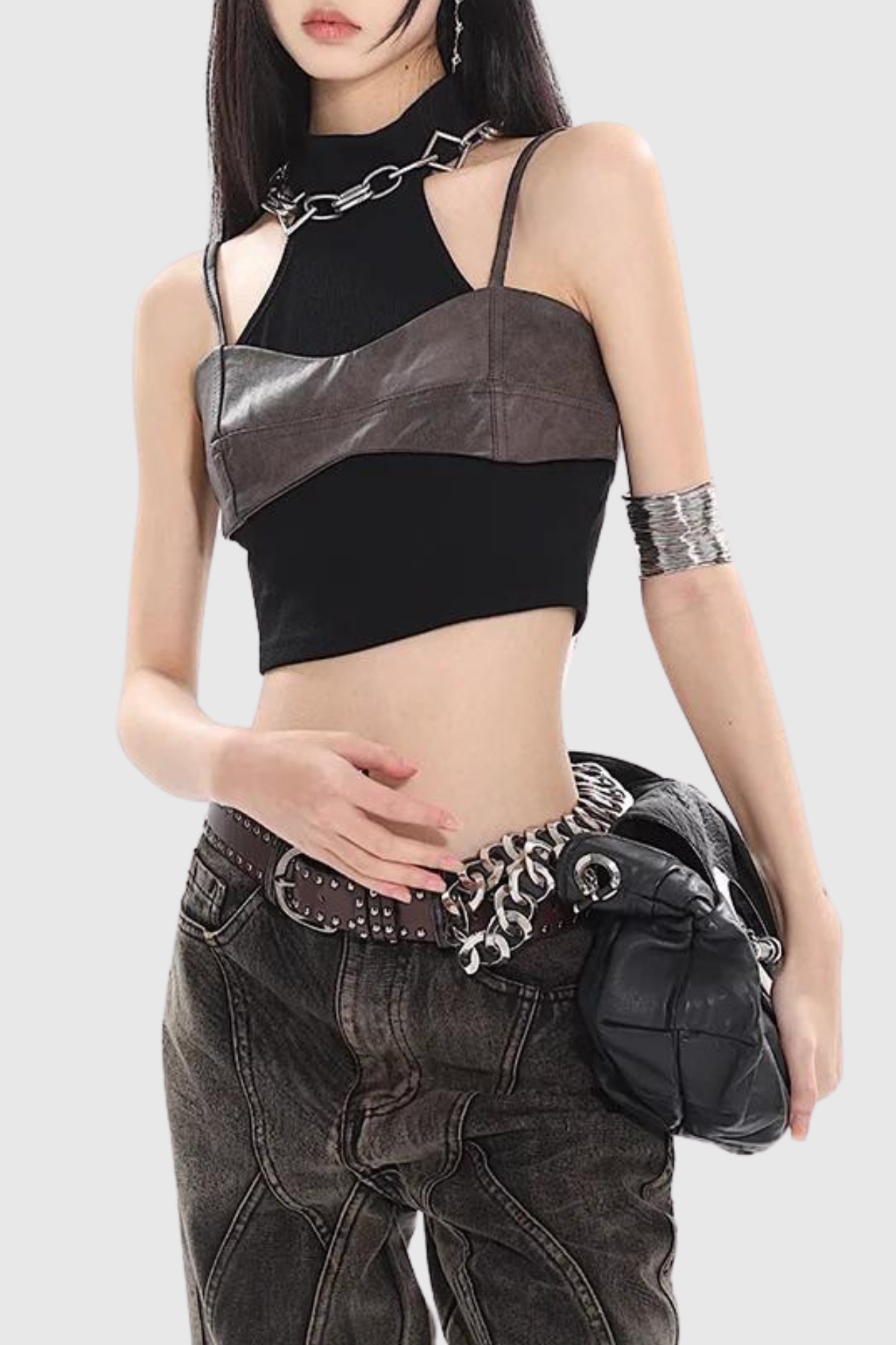 Ciaran Leather Patchwork Short Top