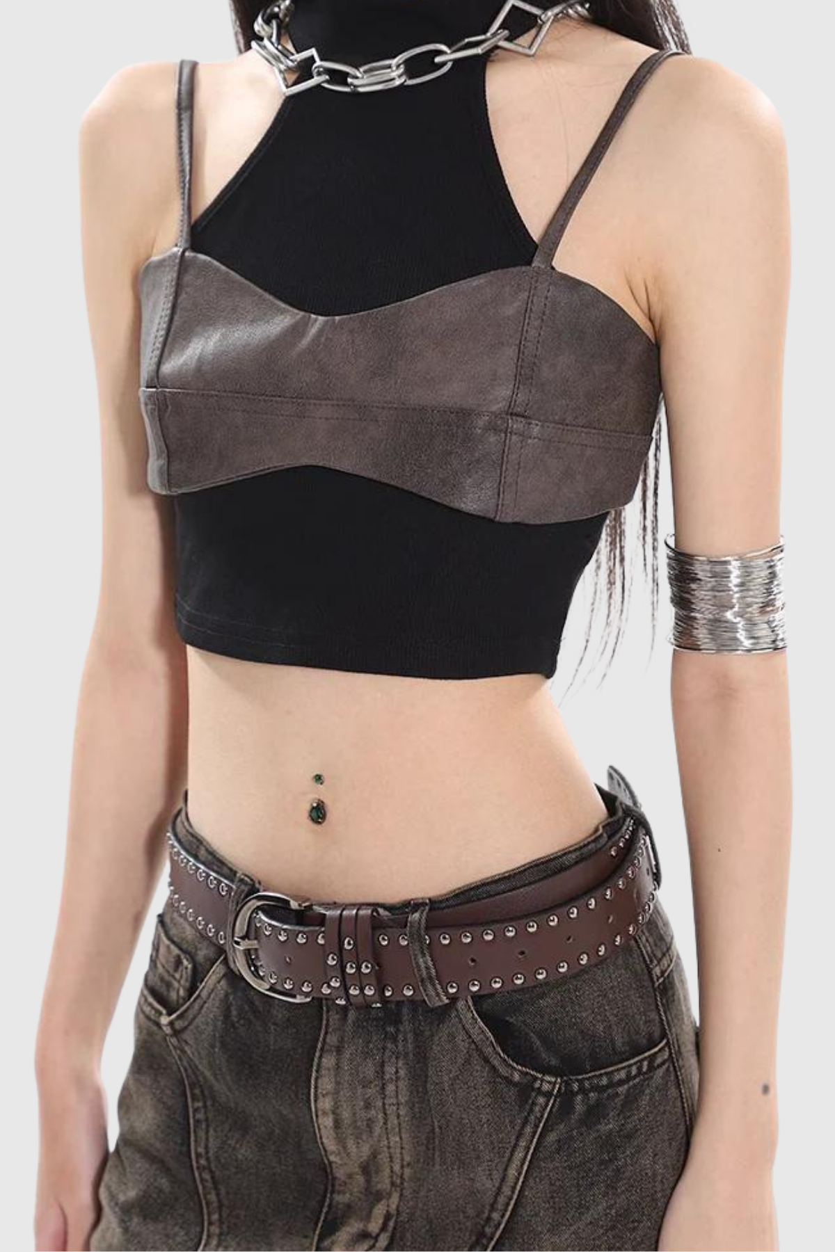 Ciaran Leather Patchwork Short Top