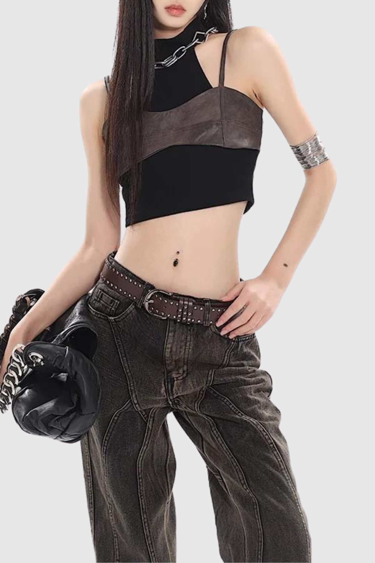 Ciaran Leather Patchwork Short Top