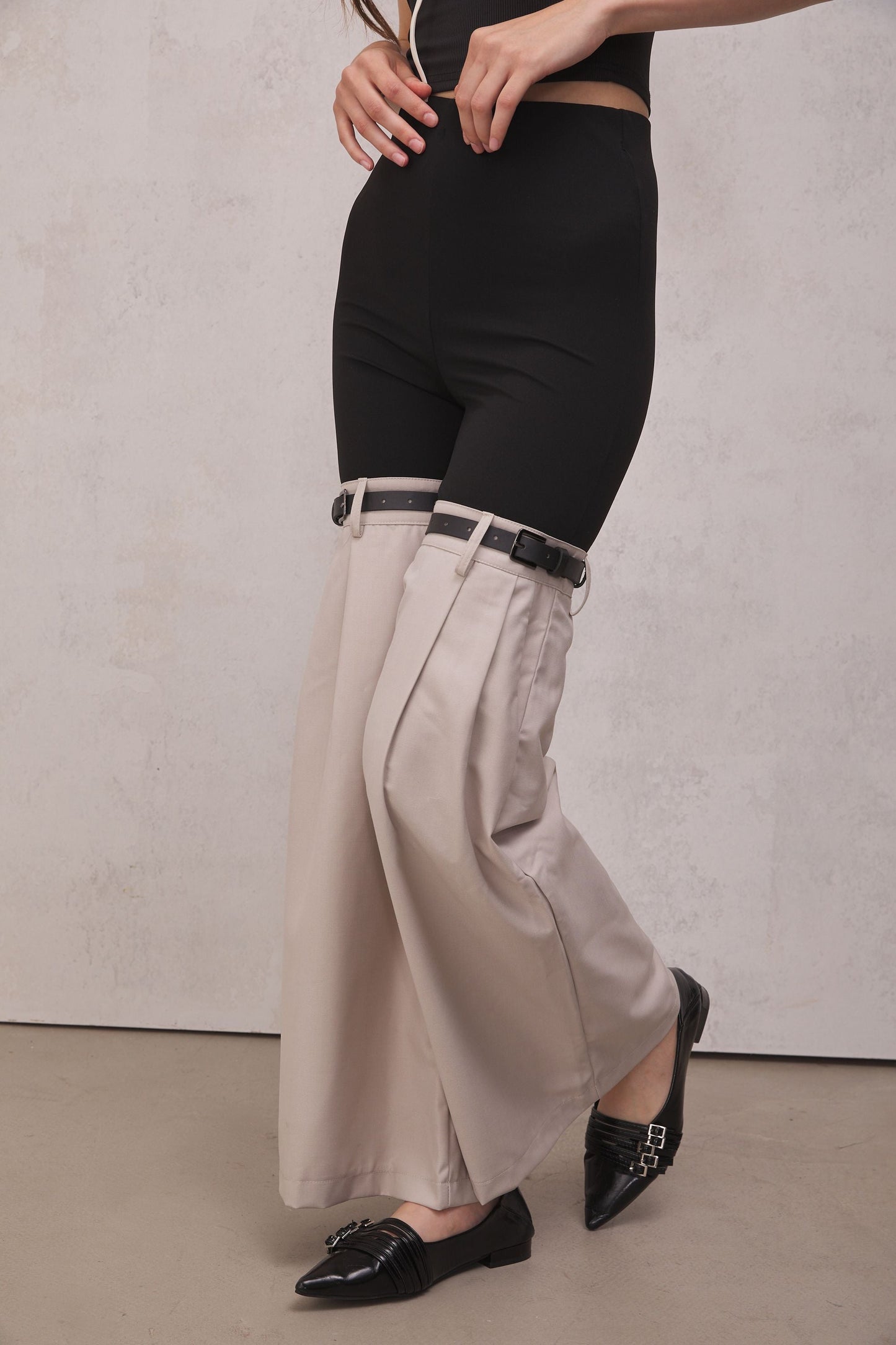 Flaly Patchwork Pants In Beige