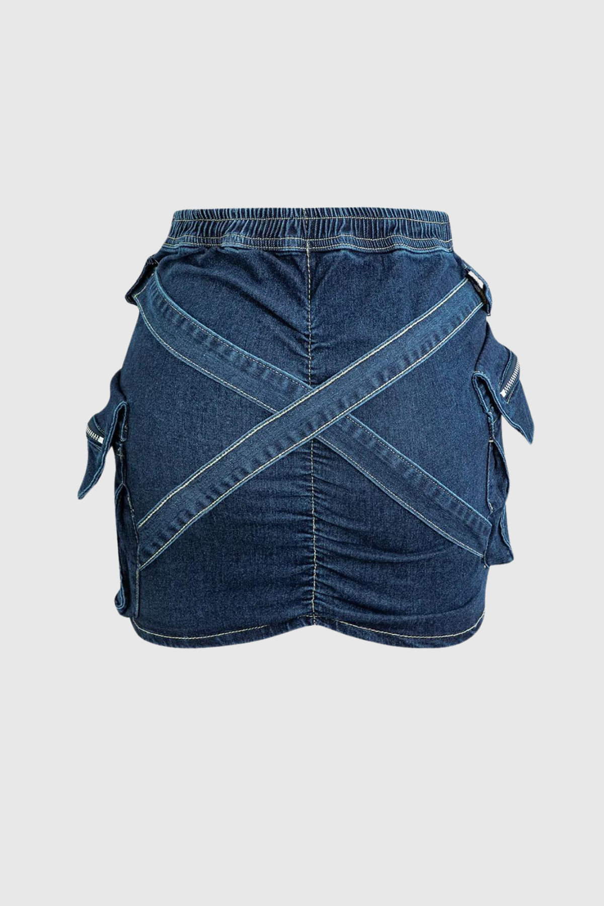 Ruairi Cross Denim Cargo Mini Skirt In Deep Blue