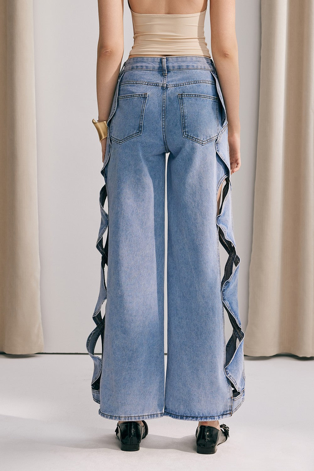 Hanne Hollow Weave Wide Leg Jeans In Blue