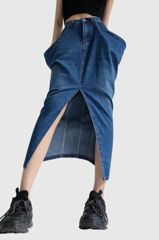 Elissa Asymmetric Split Denim Skirt