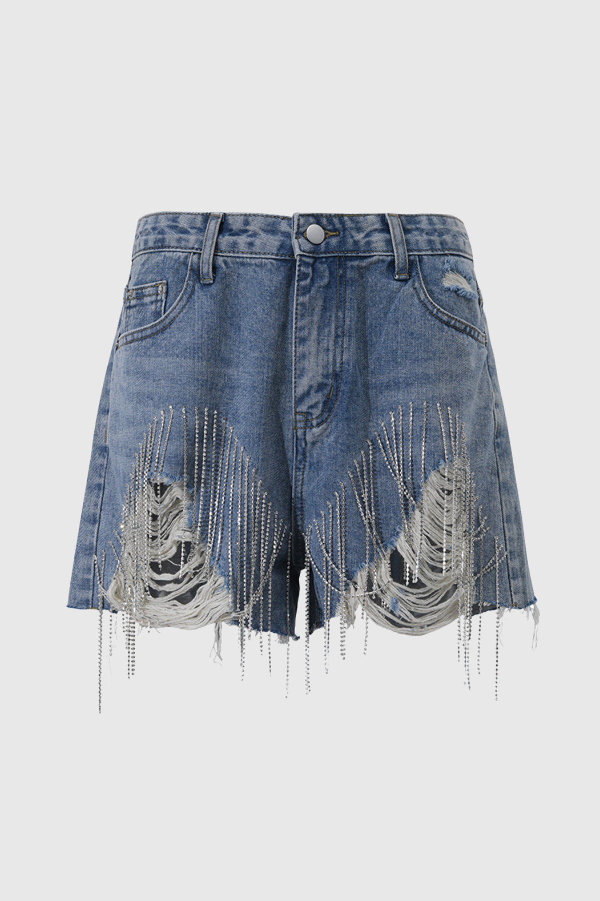 Venice Torn Rhinestone Fringe Short Jeans