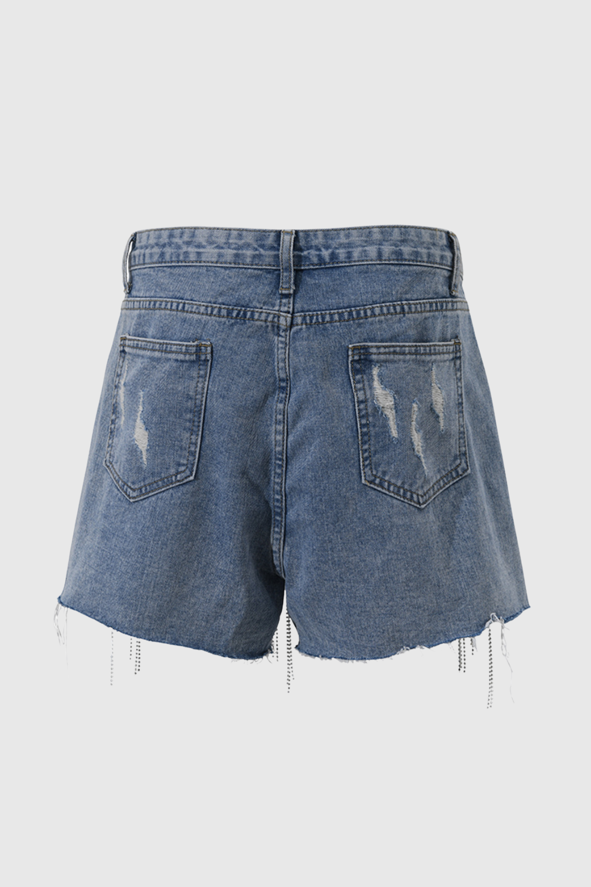 Venice Torn Rhinestone Fringe Short Jeans