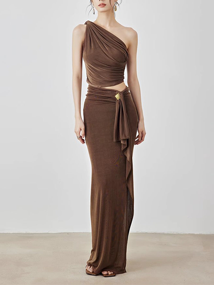 Brandt Ruch One Shouder Split Skirt Set