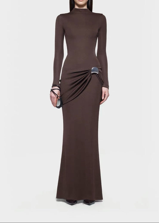 Blejan Ruch Bodycon Maxi Dress In Brown