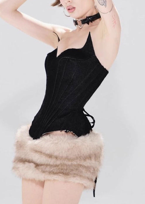 Dmitar Corset Faux Fur Skirt Set