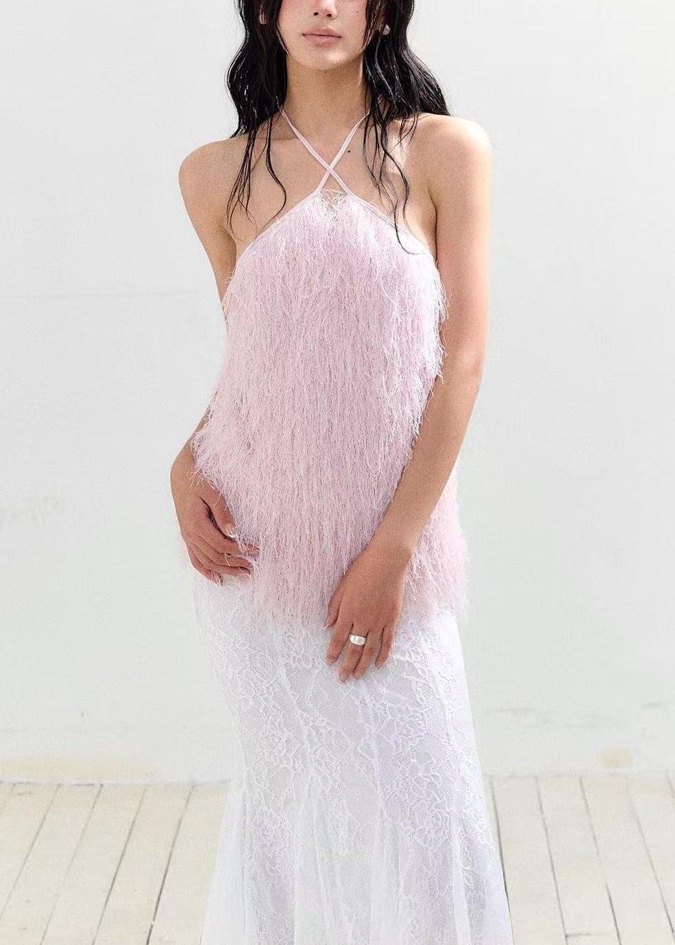 Eliane Halter Neck Fringe Top In Blue