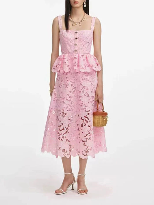 Yoko Spaghetti Lace Maxi Dress