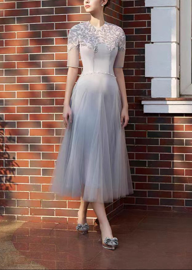 Edijs Embroidered Pearl Mesh Midi Dress