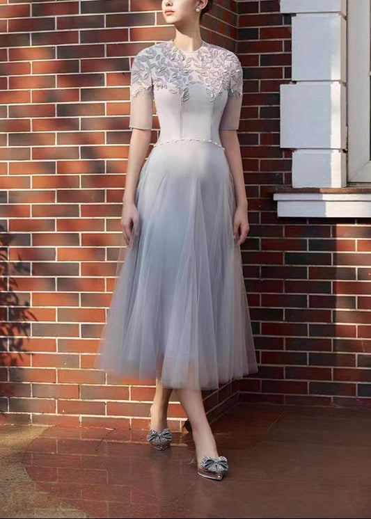 Edijs Embroidered Pearl Mesh Midi Dress