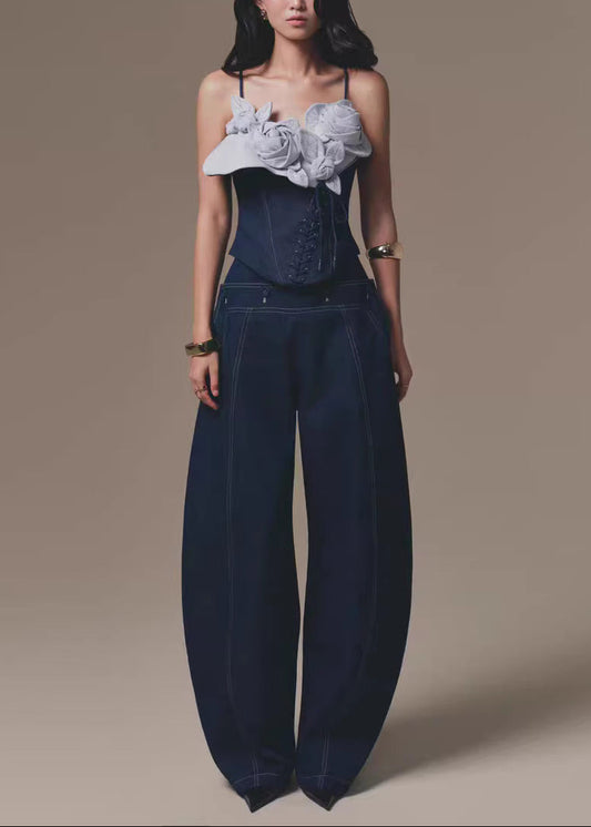 Diogenes Flower Lace Up Denim Pants Set