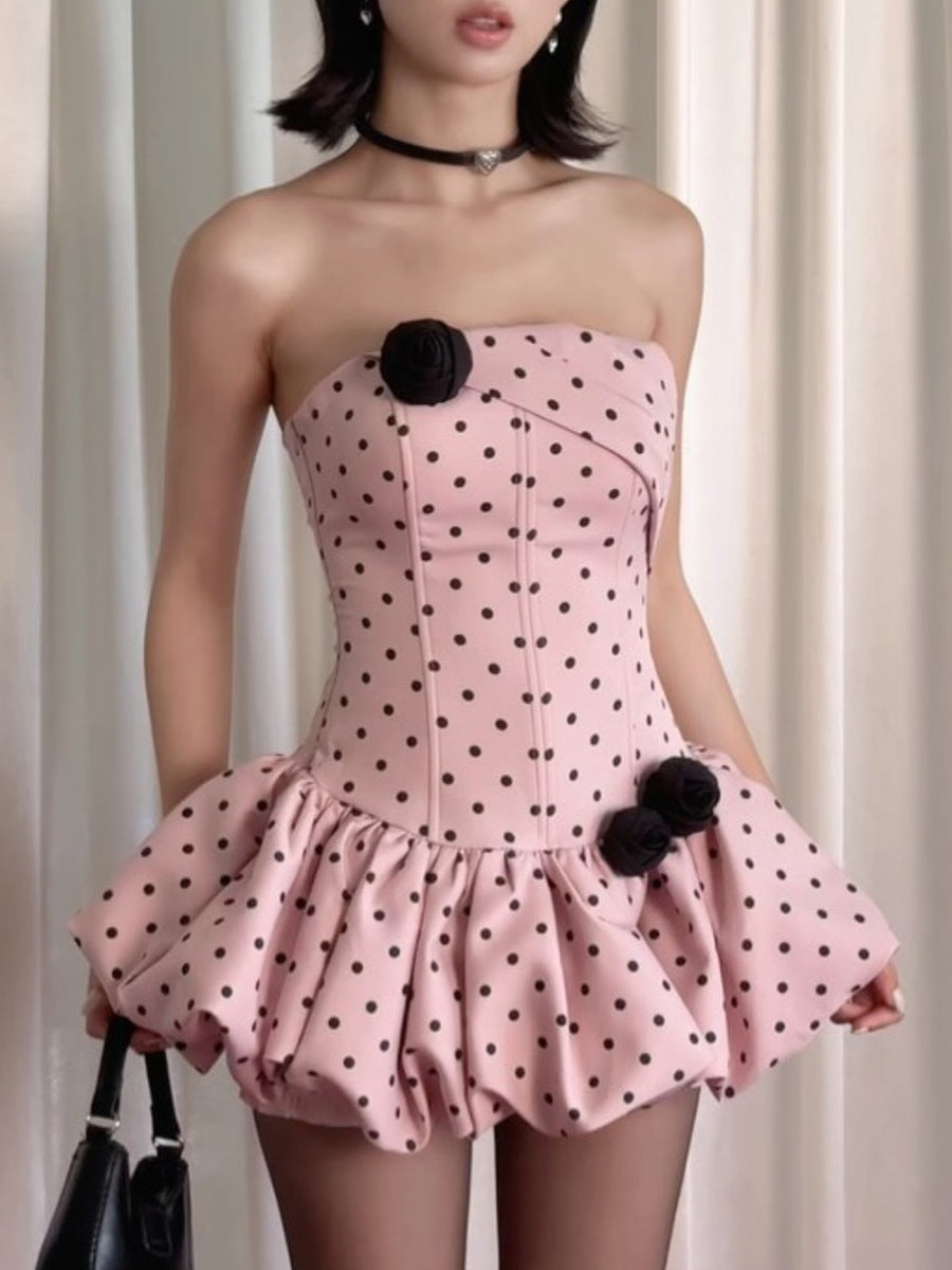 Darma Flower Dot Bubble Mini Dress In Pink