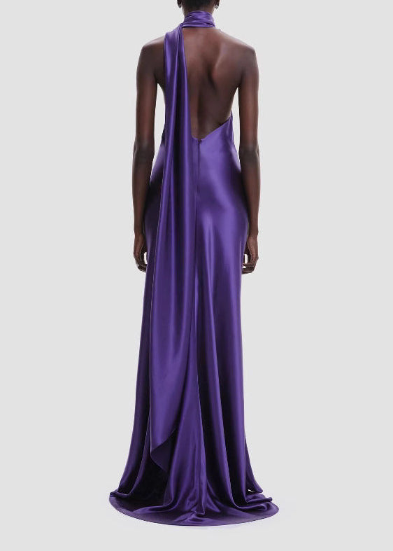 Elisha Flower Scarf Satin Maxi Dress