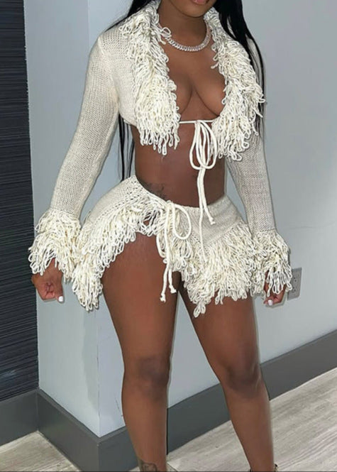 Ande Fringe Lace Up Knit Skirt Set