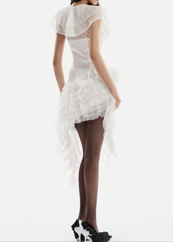 Antranig Ruffle Mesh Fringe Mini Dress