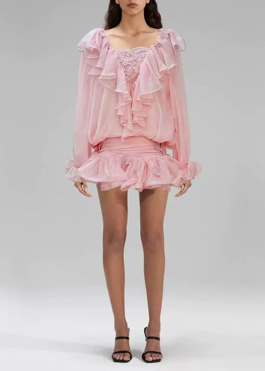 Elizabete Embroidered Ruffe Mini Dress