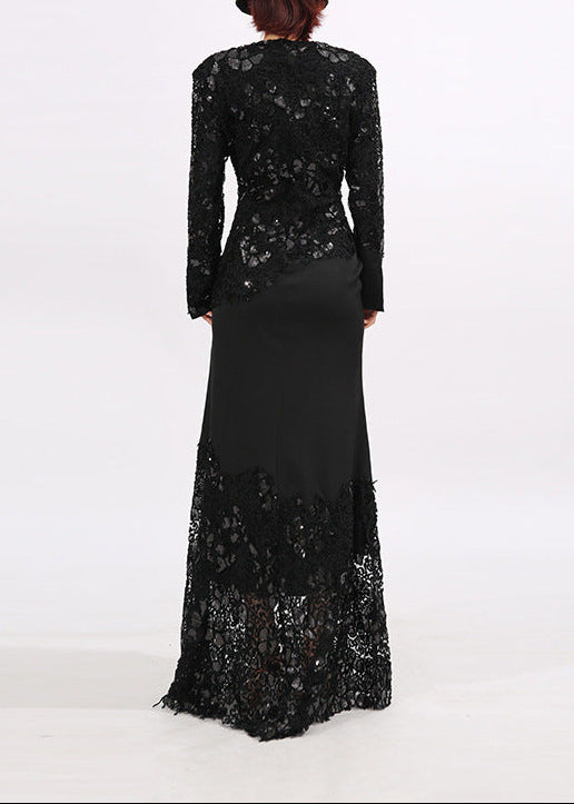 Eino Embroidered Sequin Maxi Dress In Black
