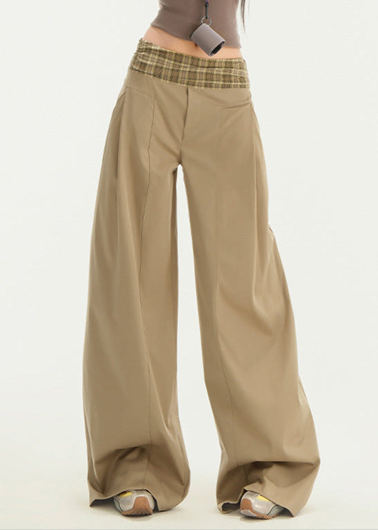 Dafna Grid Wide Leg Pants In Khaki