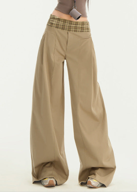 Dafna Grid Wide Leg Pants In Khaki