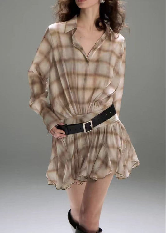 Archita Grid Mesh Ruffle Ruch Mini Dress