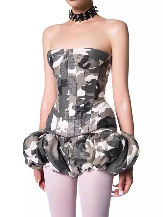 Baylor Camouflage Print Corset Lace Up Skirt Set