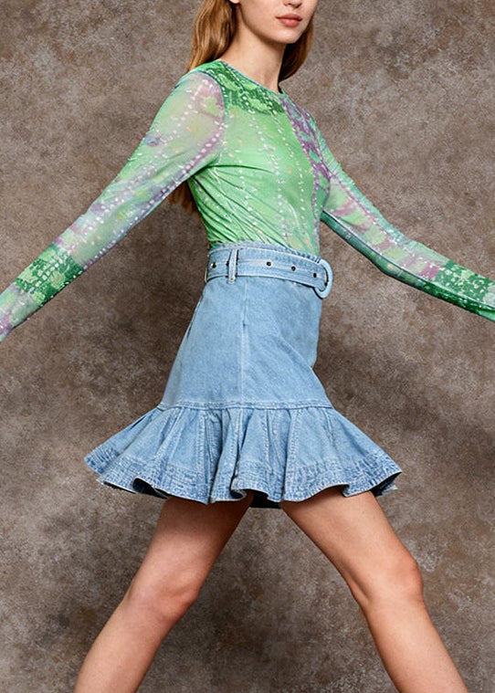 Drakon Ruffle Denim Mini Skirt