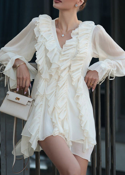 Anana Ruffle Lace Up Mesh Mini Dress