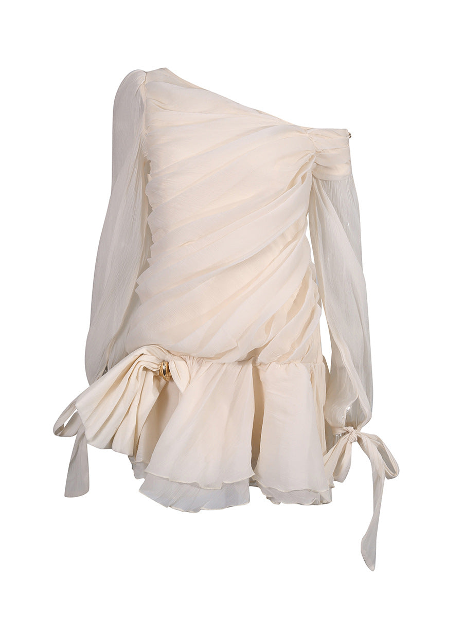 Destini Bow Asymmetric Puffy Mini Dress
