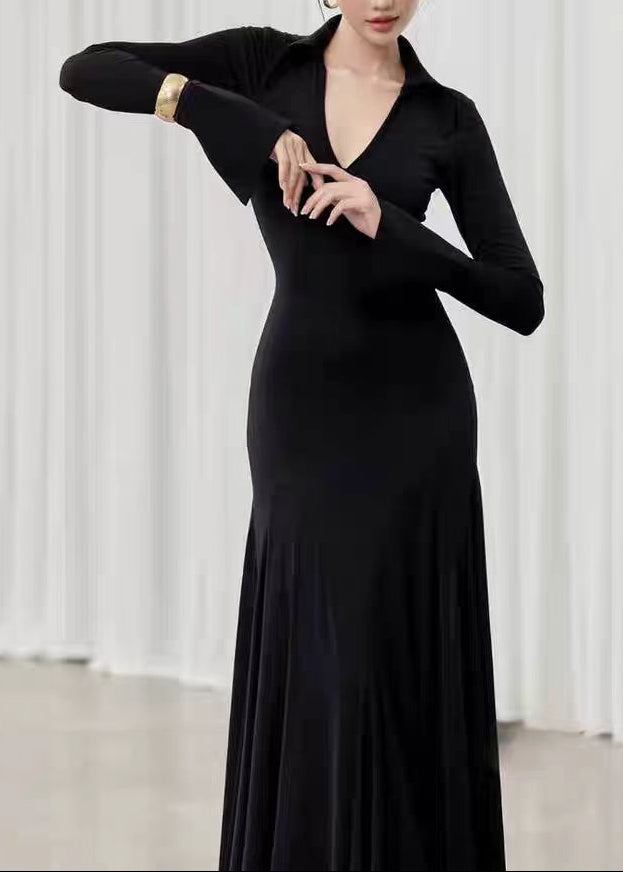 Elvy Bell Sleeve Plunge Maxi Dress