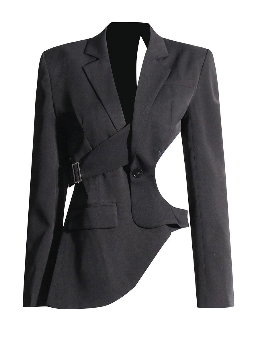 Megra Asymmetric Cutout Blazer In Black