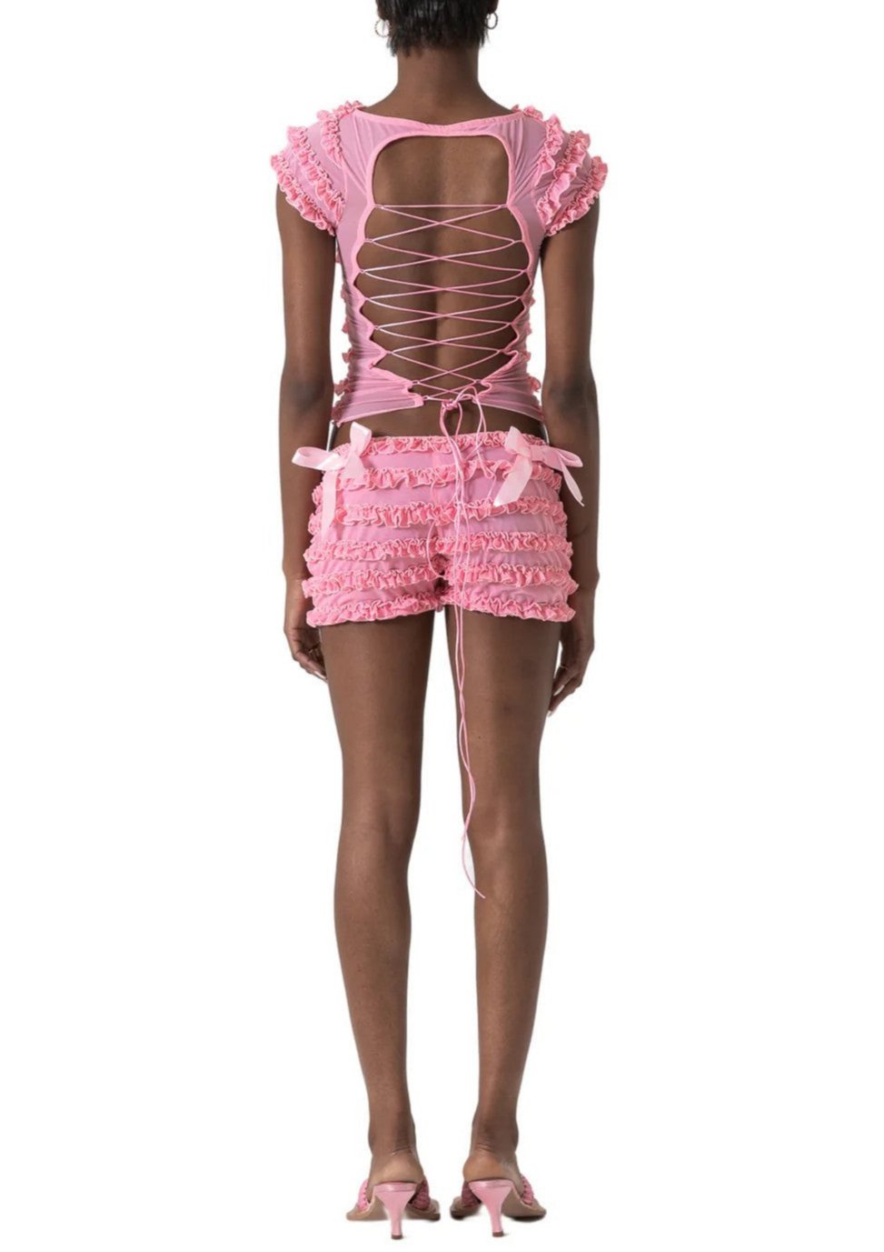 Vallea Lace Up Backless Set In Pink