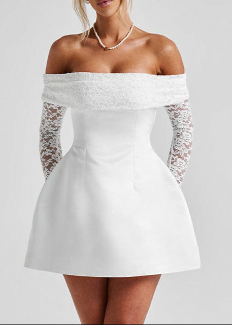 Ammar Off Shoulder Lace Ruch Mini Dress