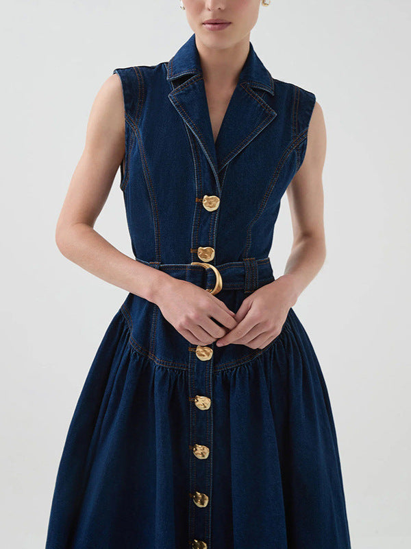 Farshid Sleeveless Denim Midi Dress In Blue