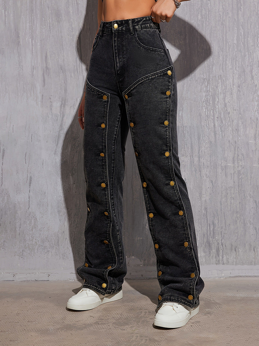 Ridley Patchwork Button Jeans In Grey