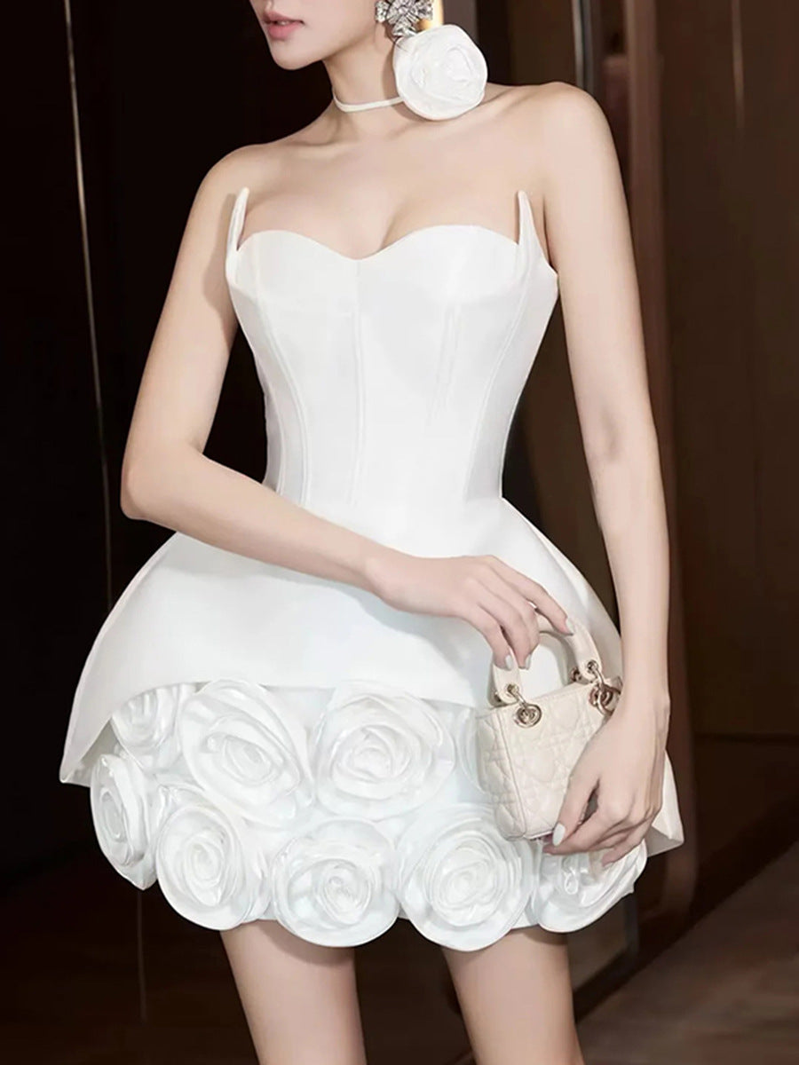 Daouda Strapless Flower Bodycon Mini Dress In White