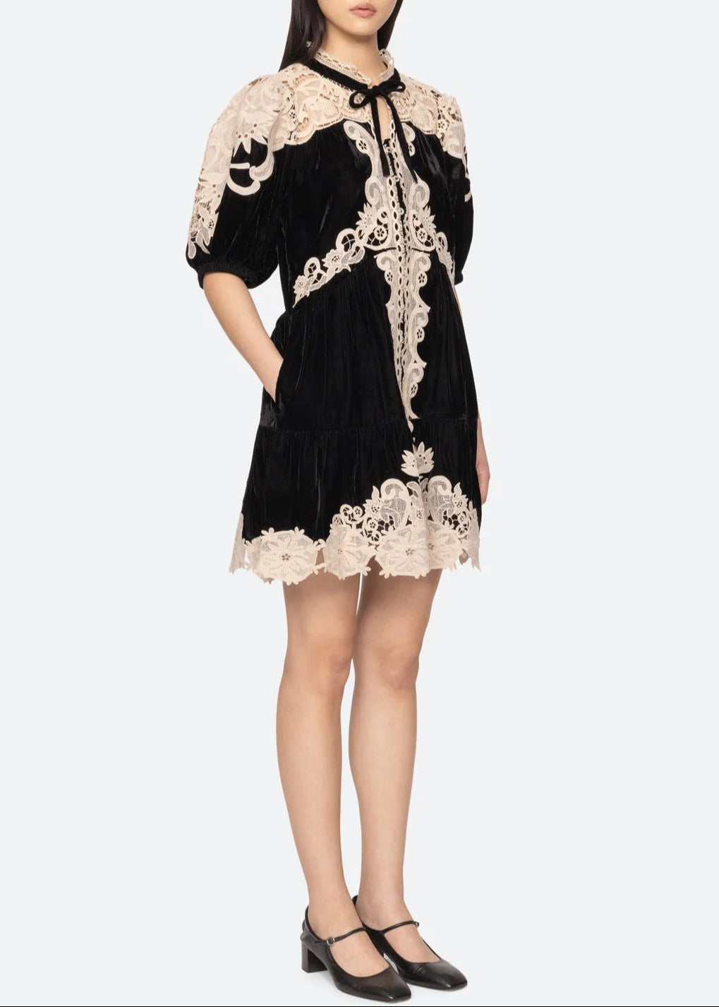 Emanuel Puff Sleeve Cochet Mini Dress