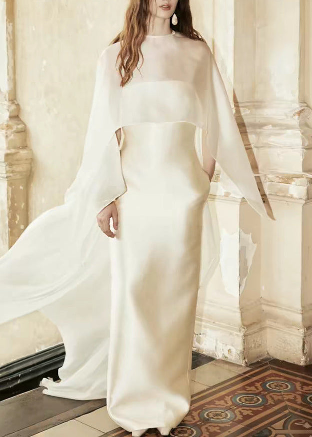 Elwood Mesh Shawl Silky Maxi Dress In White