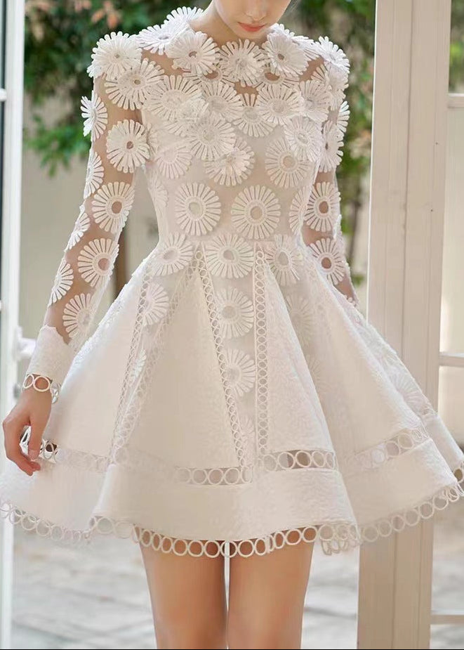 Cenk Flower Mesh Deconstruct Mini Dress